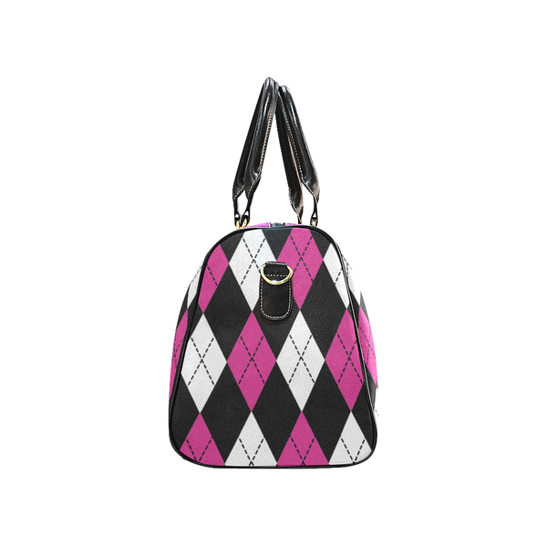 Brave and Strong Pink Argyle Breast Cancer Awareness Travel Bag