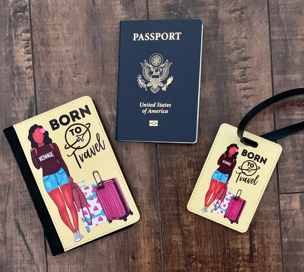 Born to Travel Afrocentric Passport Cover with Optional Luggage Tag