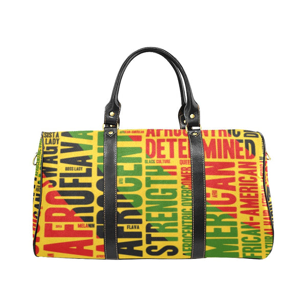 Melanin Queen Afrocentric Travel Bag, African American Culture Word Art Overnight/Weekender- Yellow