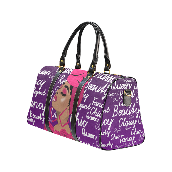 Rose Beauty Afrocentric Travel Bag, Melanin Queen Bag, Waterproof Weekender Duffel Bag- Purple