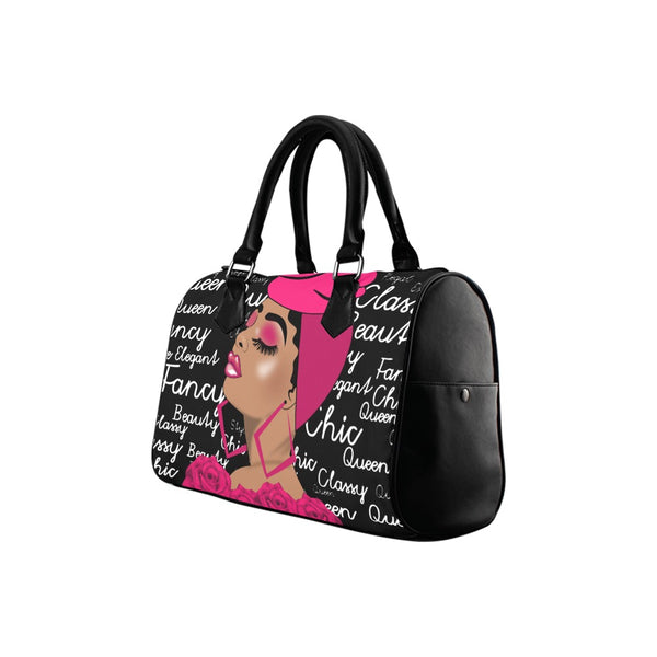 Royalty is She Afrocentric Melanin Queen Boston Handbag- Black