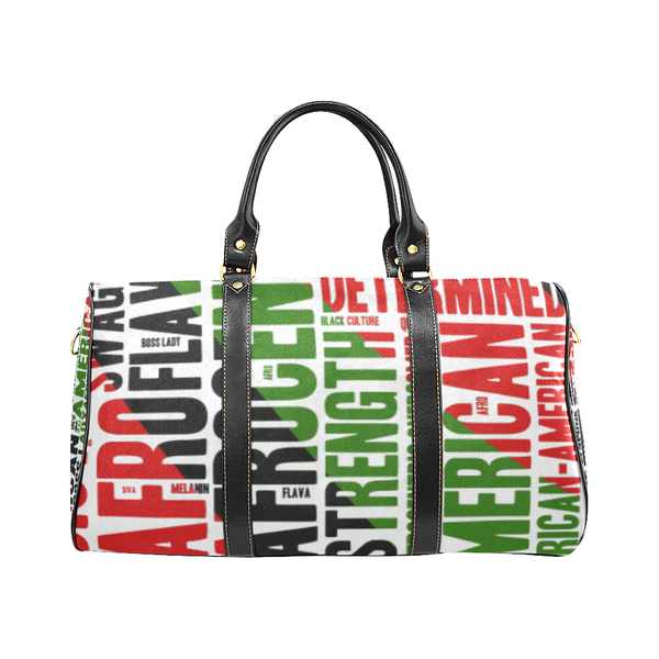 Melanin Queen Afrocentric Travel Bag, African American Culture Word Art Overnight/Weekender- White