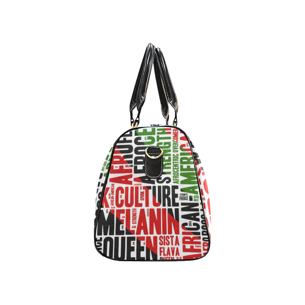 Melanin Queen Afrocentric Travel Bag, African American Culture Word Art Overnight/Weekender- White