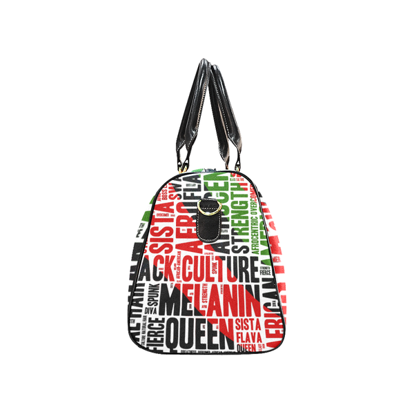 Melanin Queen Afrocentric Travel Bag, African American Culture Word Art Overnight/Weekender- White
