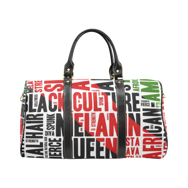 Melanin Queen Afrocentric Travel Bag, African American Culture Word Art Overnight/Weekender- White