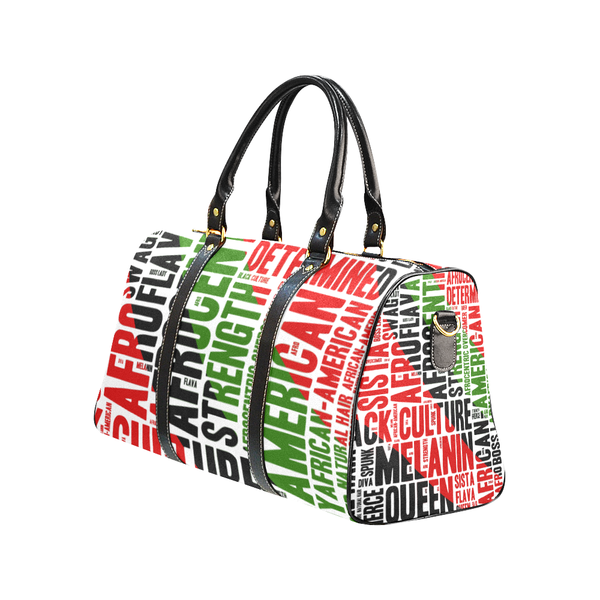 Melanin Queen Afrocentric Travel Bag, African American Culture Word Art Overnight/Weekender- White