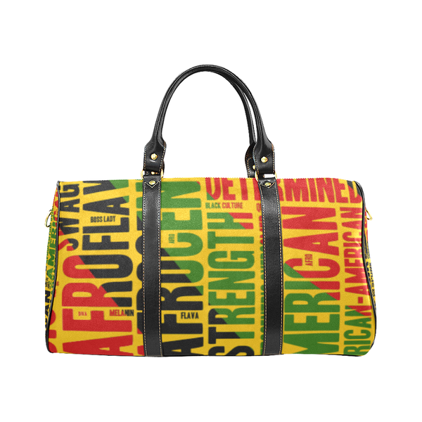 Melanin Queen Afrocentric Travel Bag, African American Culture Word Art Overnight/Weekender- Yellow