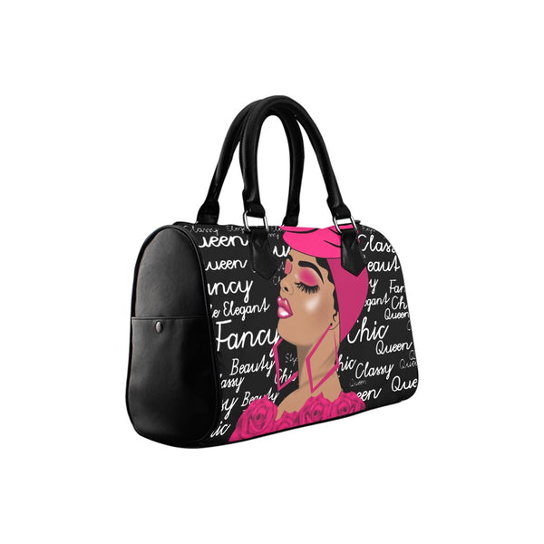 Royalty is She Afrocentric Melanin Queen Boston Handbag- Black