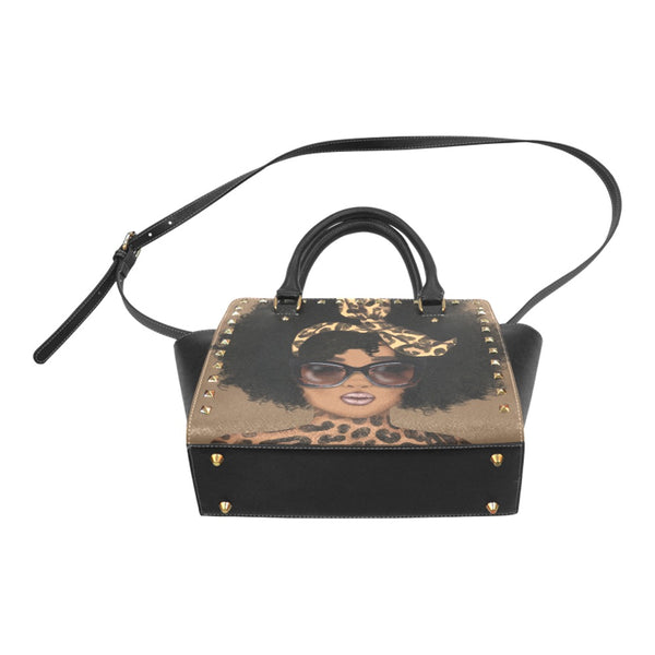 Afrocentric Leopard Chic Handbag, Melanin Queen Rivet Handbag, African-American Woman Purse, Animal Print
