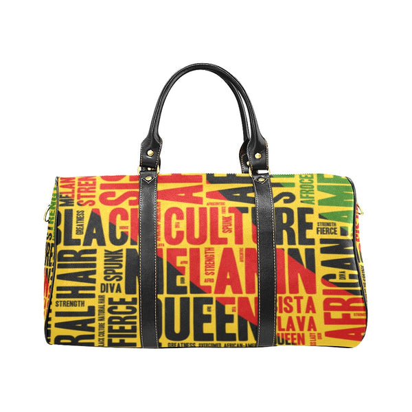 Melanin Queen Afrocentric Travel Bag, African American Culture Word Art Overnight/Weekender- Yellow