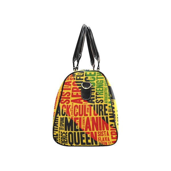 Melanin Queen Afrocentric Travel Bag, African American Culture Word Art Overnight/Weekender- Yellow