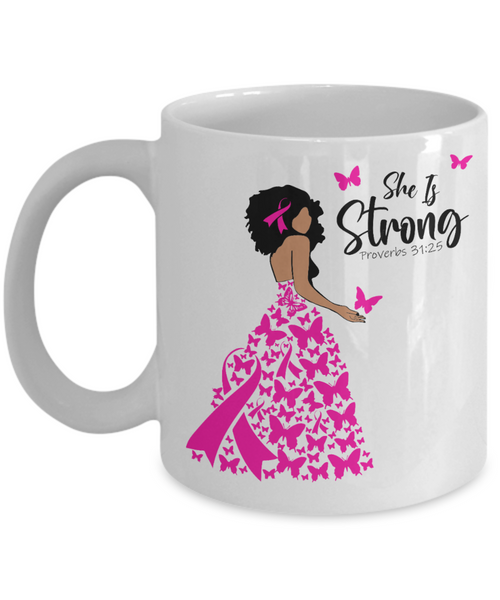 She is Strong, Pink Ribbon Awareness Mug